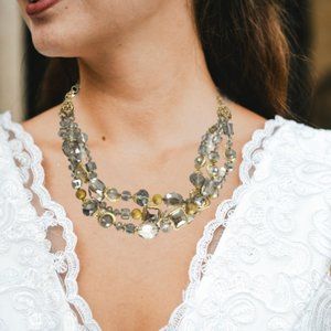 Statement Choker Necklace Layered Grey